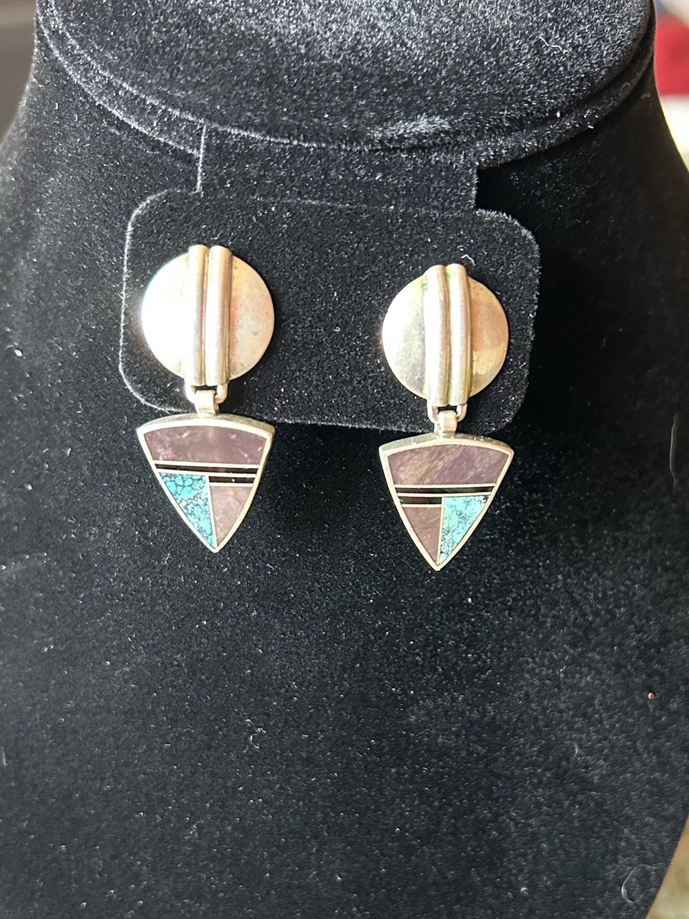 Navajo Sterling Silver Turquoise and stone inlay earrings